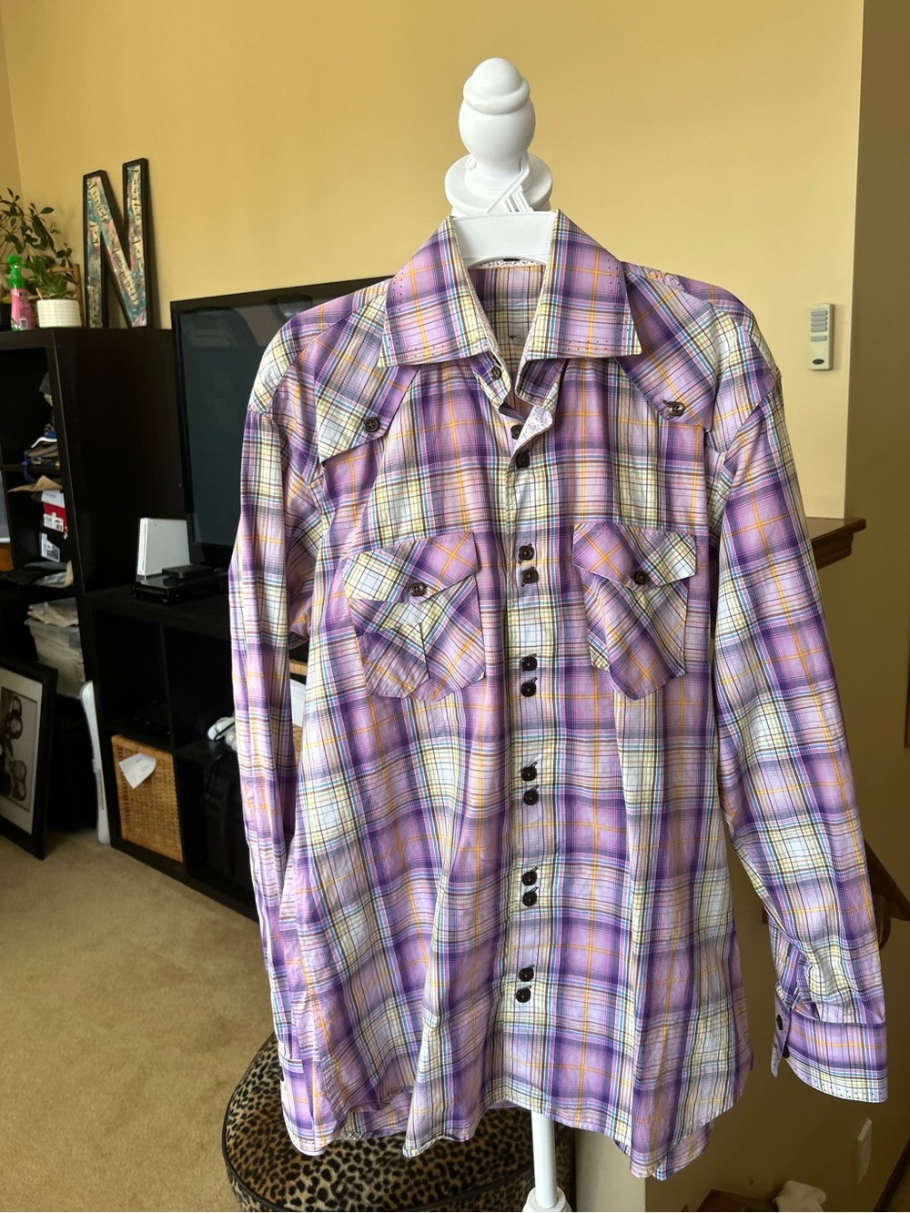Bertigo Purple Plaid Button-Up Western Style Long Sleeve Shirt